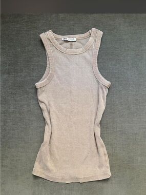 Zara Ribbed Sleeveless Tank Top - Light Taupe
